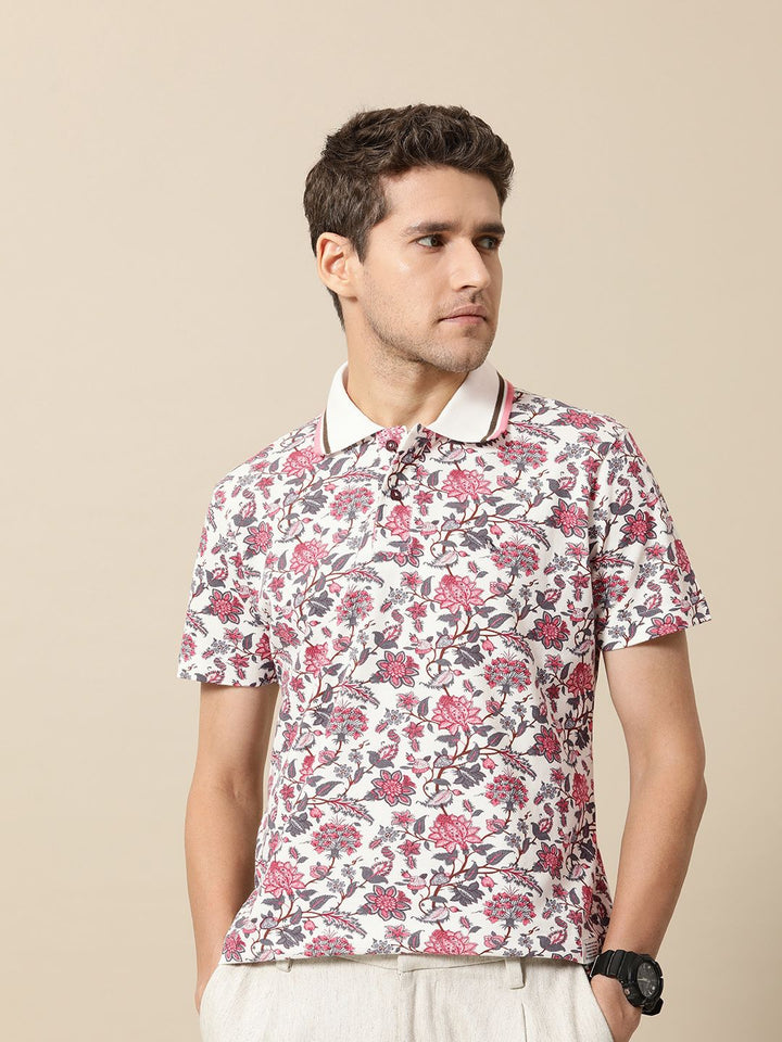 Mr Bowerbird Men Floral Printed Polo Collar Pure Cotton T-shirt