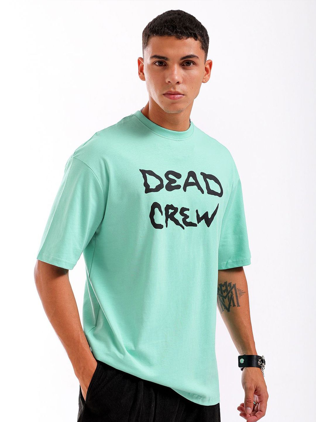 The Indian Garage Co Men Back Printed Round Neck Boxy Oversized T-shirt