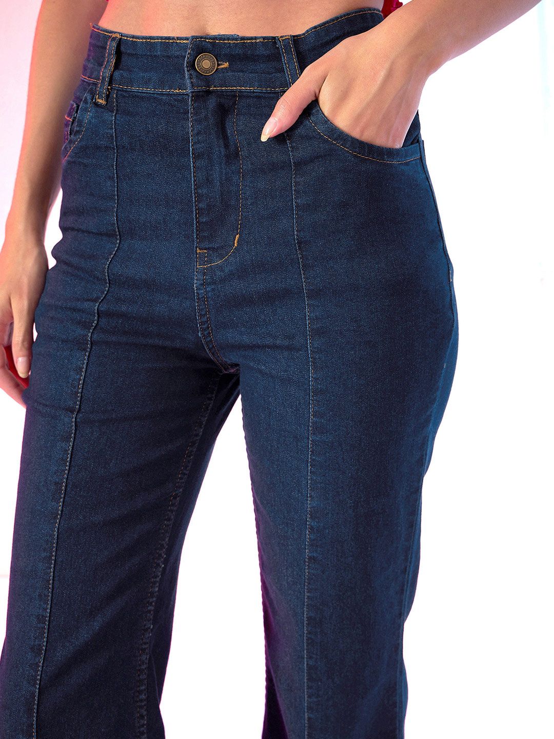 SASSAFRAS Woman Deep Navy Blue High-Rise Relaxed Fit Stretchable Jeans