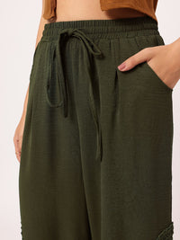 DressBerry Women Hippie Chic Crochet Patchwork Crinkled Cropped Trousers