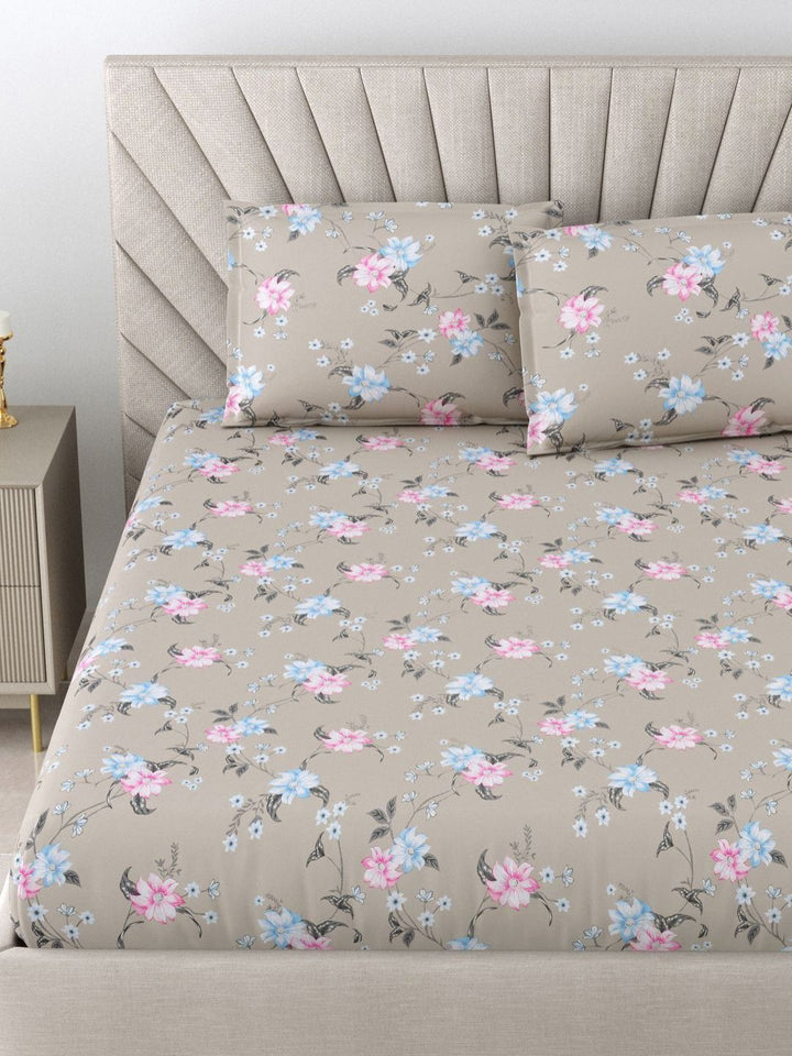 BOMBAY DYEING Florentine Grey Printed Pure Cotton 144 TC Queen Bedsheet Set 2.28 X 2.54 m