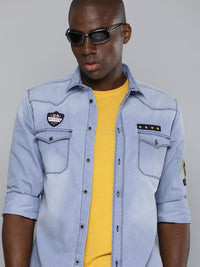 The Indian Garage Co Men Blue Slim Fit Faded Opaque Faded Casual Shirt