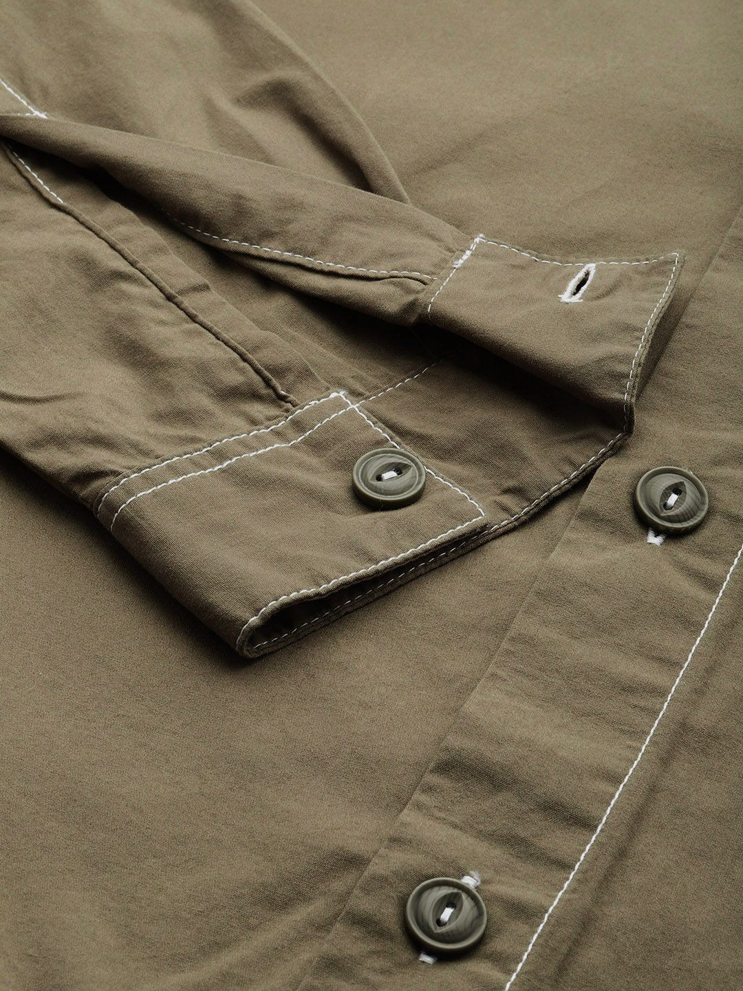 The Indian Garage Co Men Olive Boxy Fit Solid Street Wear Shirt