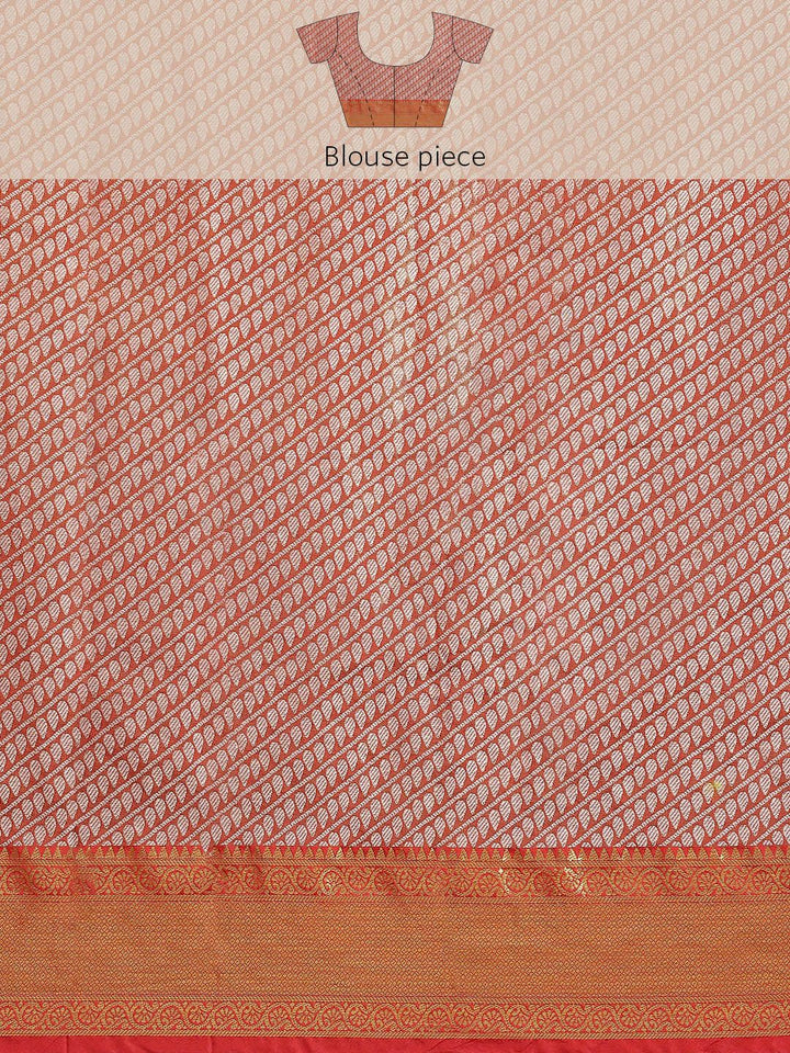 Silk Land Orange Floral Zari Ikat Saree