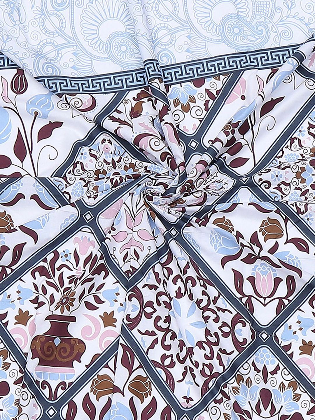Monte Carlo Blue & Pink Floral Printed Cotton 144 TC Single Bedsheet Set 2.29 m x 1.52 m