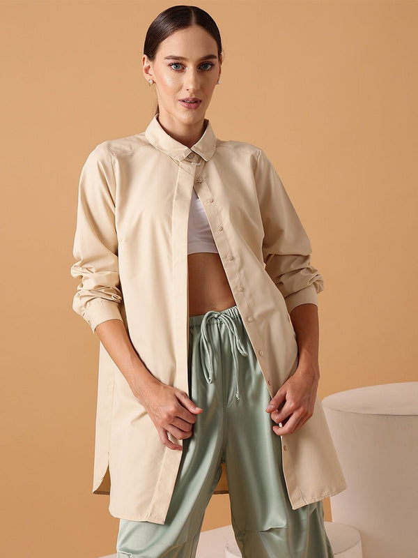 STREET 9 Beige Comfort Pure Cotton Oversized Casual Shirt