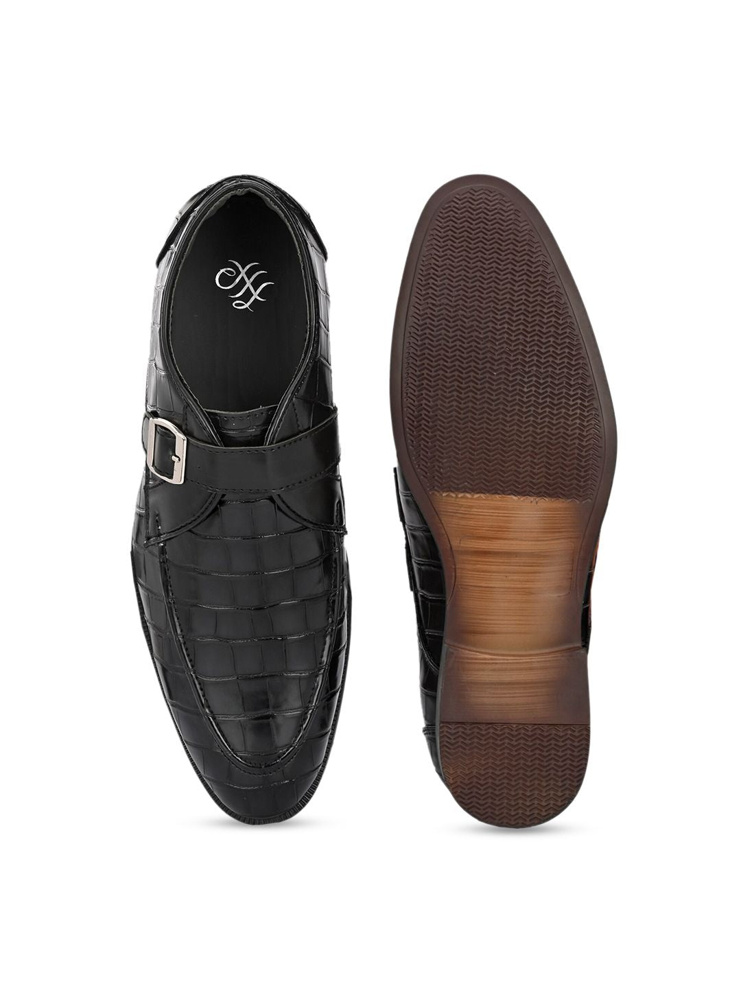 House of Pataudi Men Textured Formal Monk Shoes