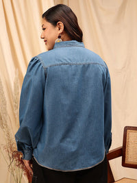 CURVY STREET Plus Size Cotton Comfort Opaque Denim Shirt