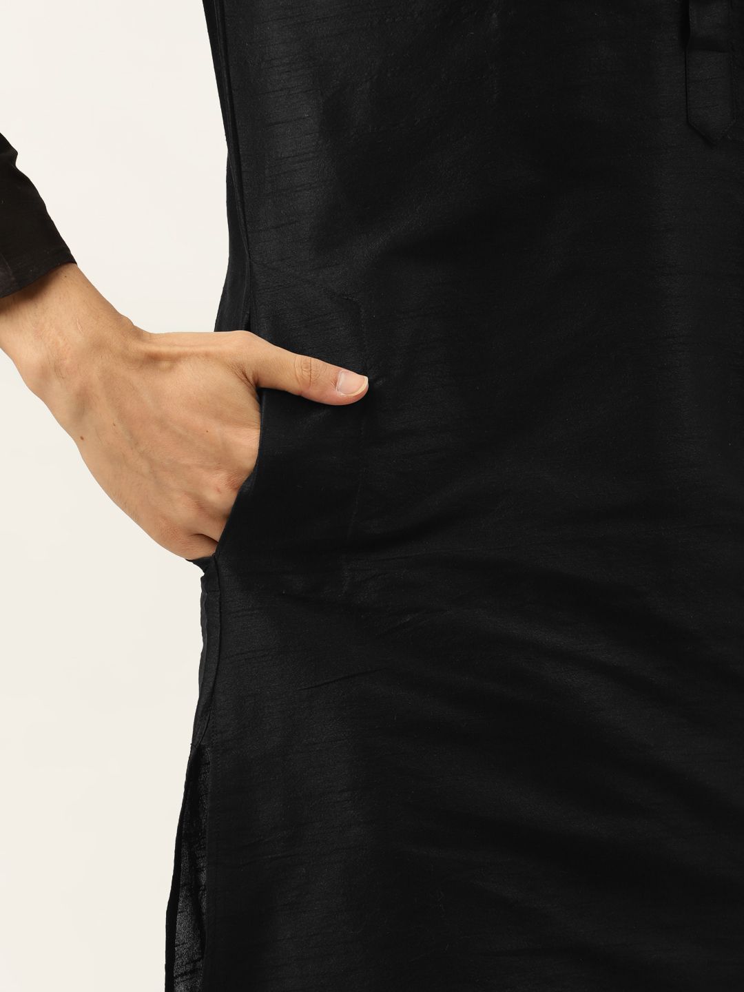 SOJANYA Men Black Solid Kurta with Churidar & Nehru Jacket