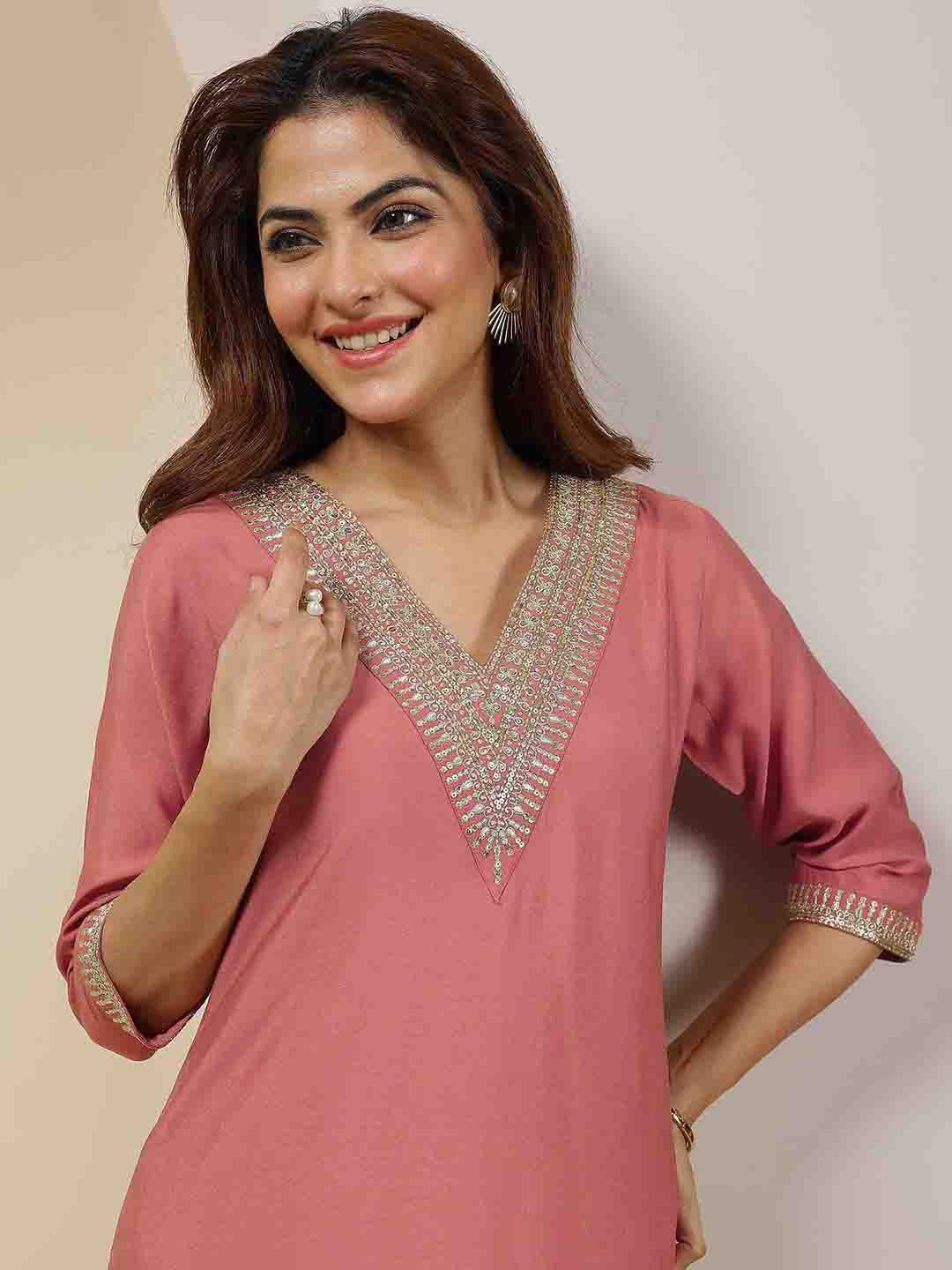 Gerua By Libas Women Ethnic Motifs Yoke Design Regular Sequinned Kurta with Trousers & With Dupatta