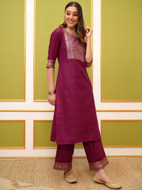 Vishudh Pink Ethnic Motifs Yoke Design Foil Printed Straight Kurta & Palazzos With Dupatta