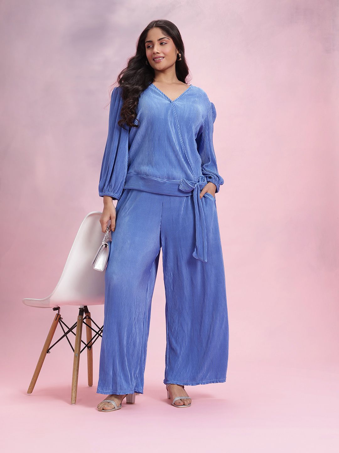 DressBerry Plus Size Solid Accordion Pleats Co-Ords