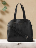Lino Perros Black Snakeskin Textured Structured Handheld Bag