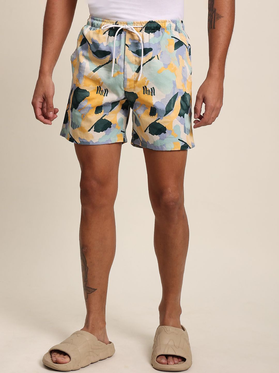Bene Kleed Men Mid-Rise Printed Cotton Slim Fit Shorts
