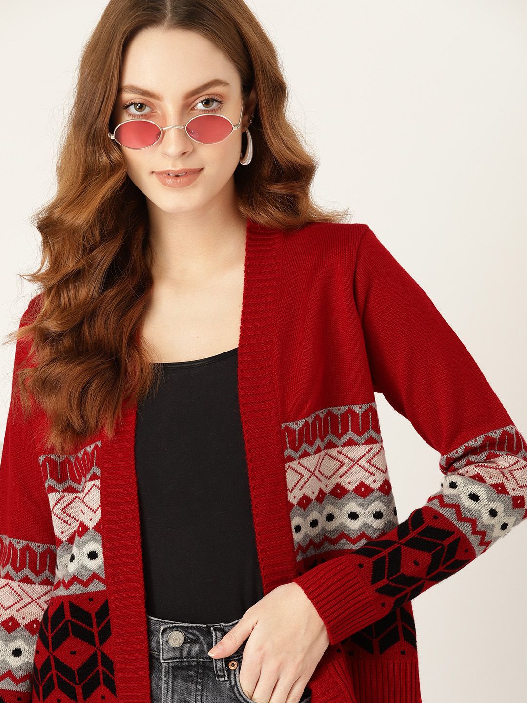 DressBerry Women Gorgeous Red Fair Isle Knitted Sweater