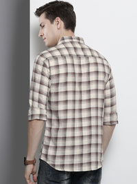 The Indian Garage Co Men Beige Checked Casual Shirt