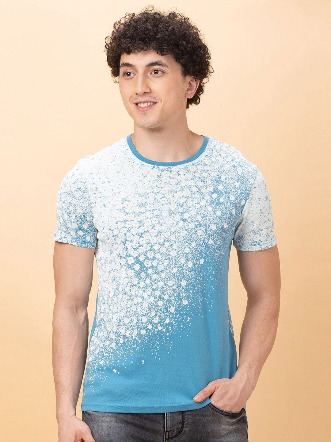 Being Human Men Abstract Printed Round Neck Cotton Slim Fit T-shirt