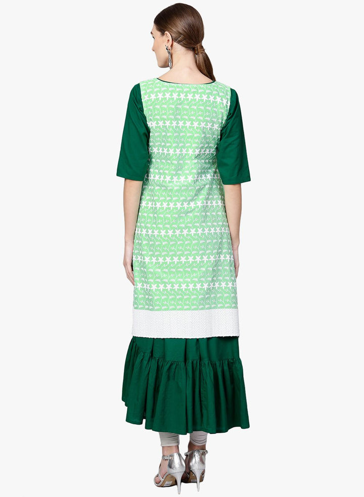 Green Woven Design Anarkali Kurta With Jacket