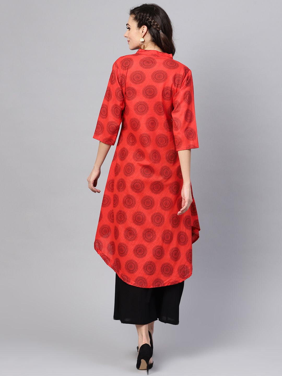 SOJANYA Kurta A-Line Bercetak Merah & Hitam