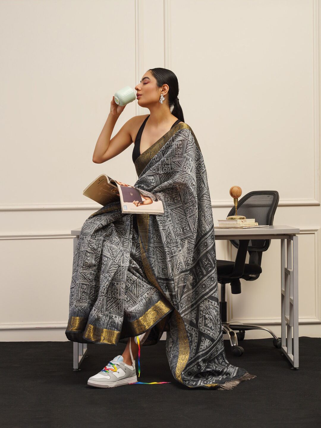 Tikhi Imli Polycotton Printed Ready to Wear Saree