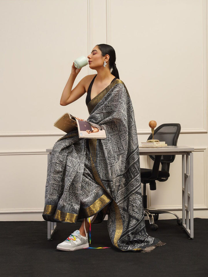 Tikhi Imli Polycotton Printed Ready to Wear Saree