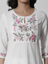 W Floral Yoke Design Thread Work Pure Cotton Straight Kurta