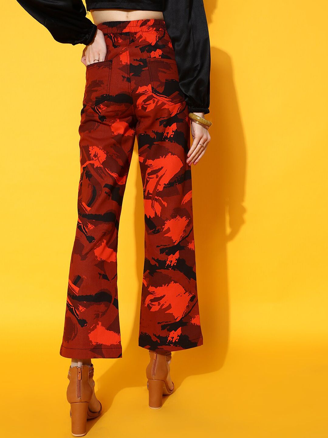 STREET 9 Women Red Smart Flared High-Rise Trousers