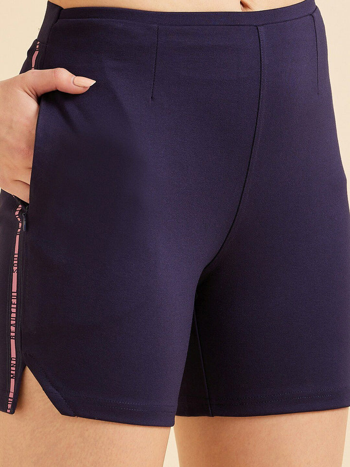 Sweet Dreams Women Navy Blue & Pink Mid-Rise Lounge Shorts