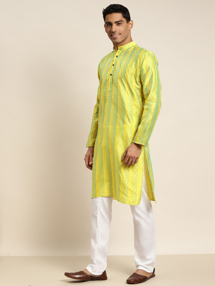 SOJANYA Men Yellow & Green Ethnic Motifs Kurta