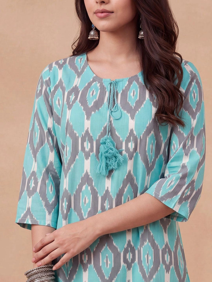 Kurta Bercetak Geometrik Rumah Wanita Chikankari