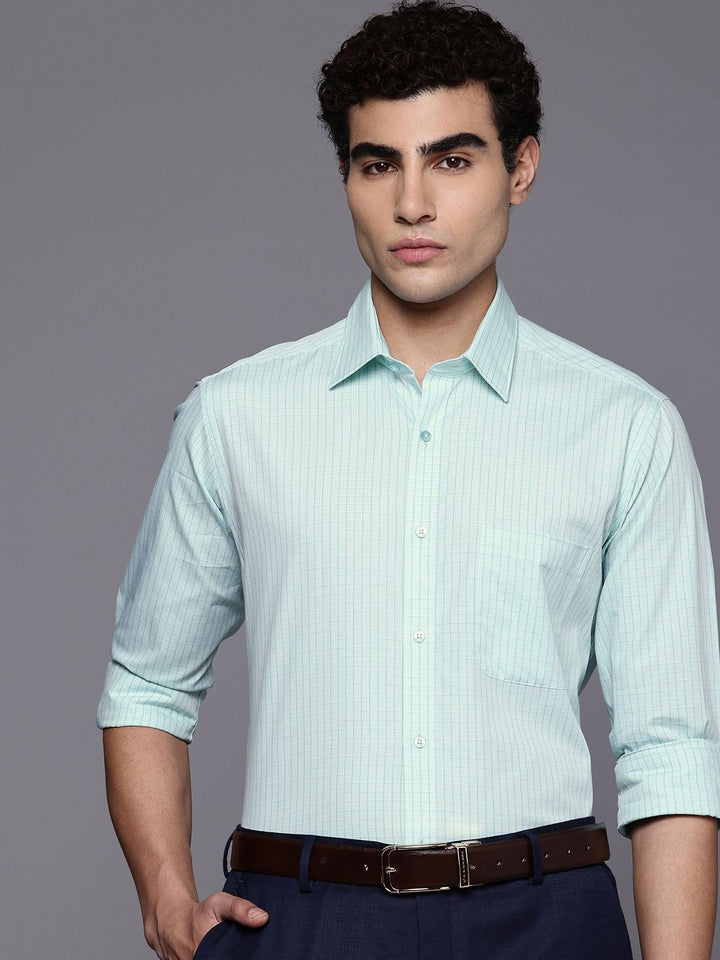 Raymond Pure Cotton Slim Fit Grid Tattersall Checks Checked Formal Shirt