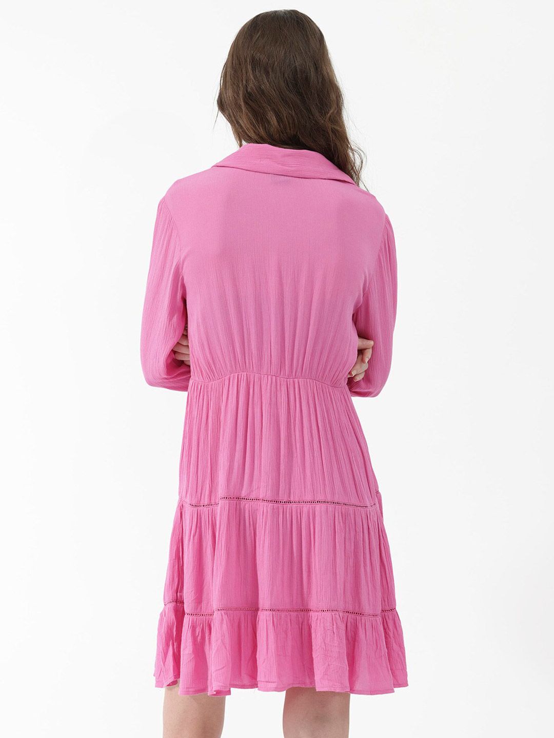 RAREISM Shirt Collar Tiered A-Line Dress