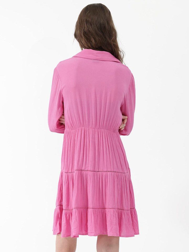 RAREISM Shirt Collar Tiered A-Line Dress