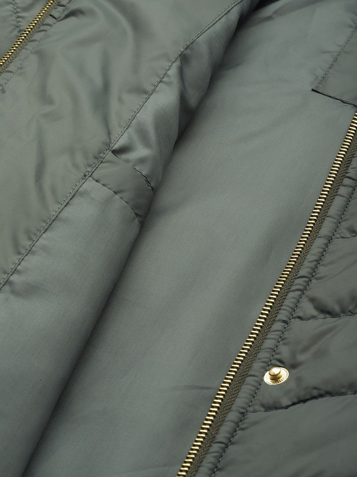 DressBerry Women Olive Green Quilted Longline Hooded Parka Jacket