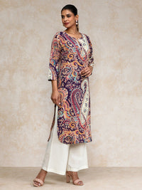 Varanga Ethnic Motifs Printed Cotton Notch Neck Straight Kurta