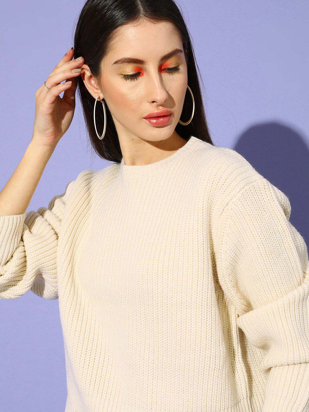 STREET 9 Women Off White Ribbed Crop Pullover