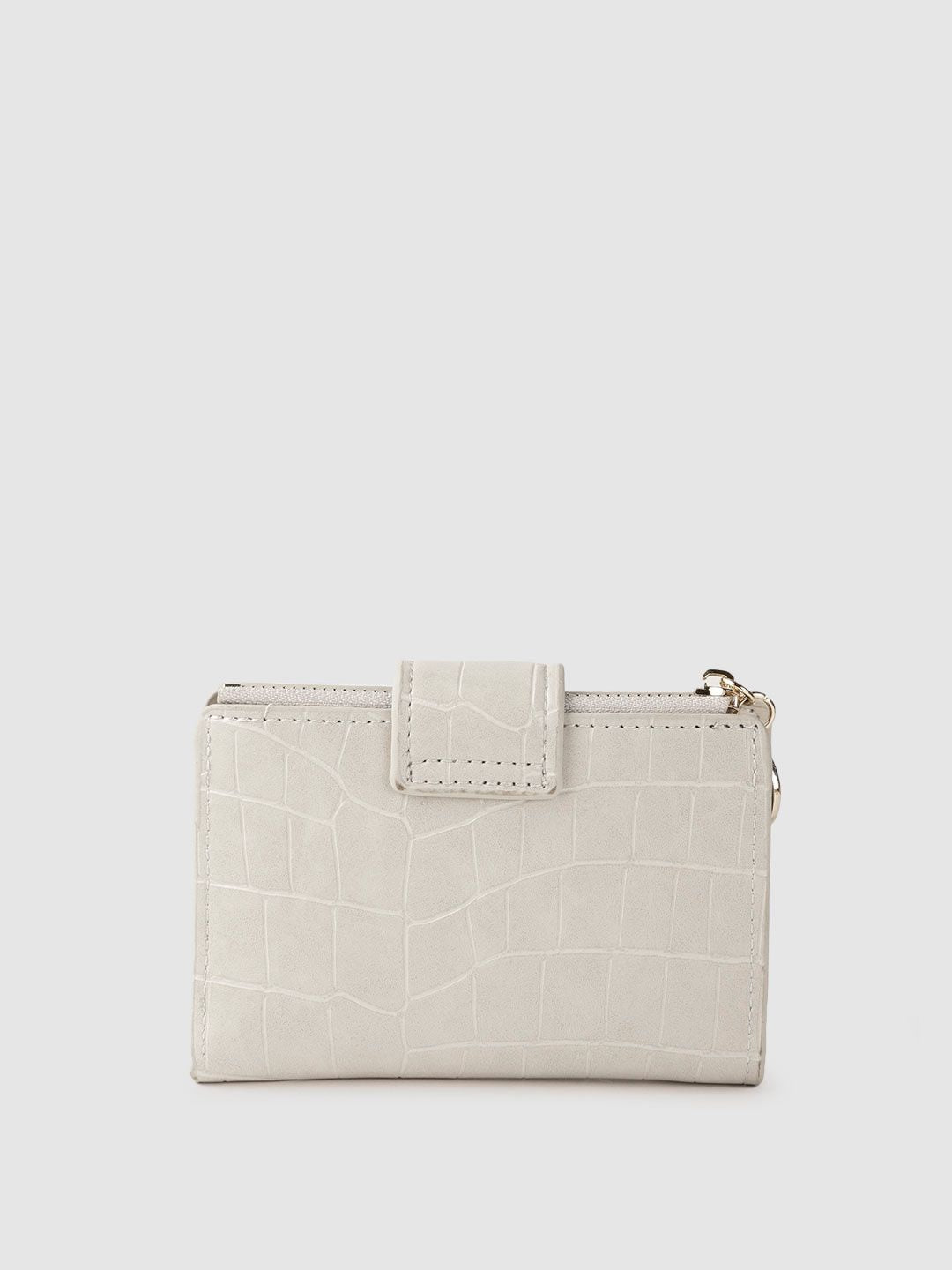 Lino Perros Women Grey Croc Textured Two Fold Wallet