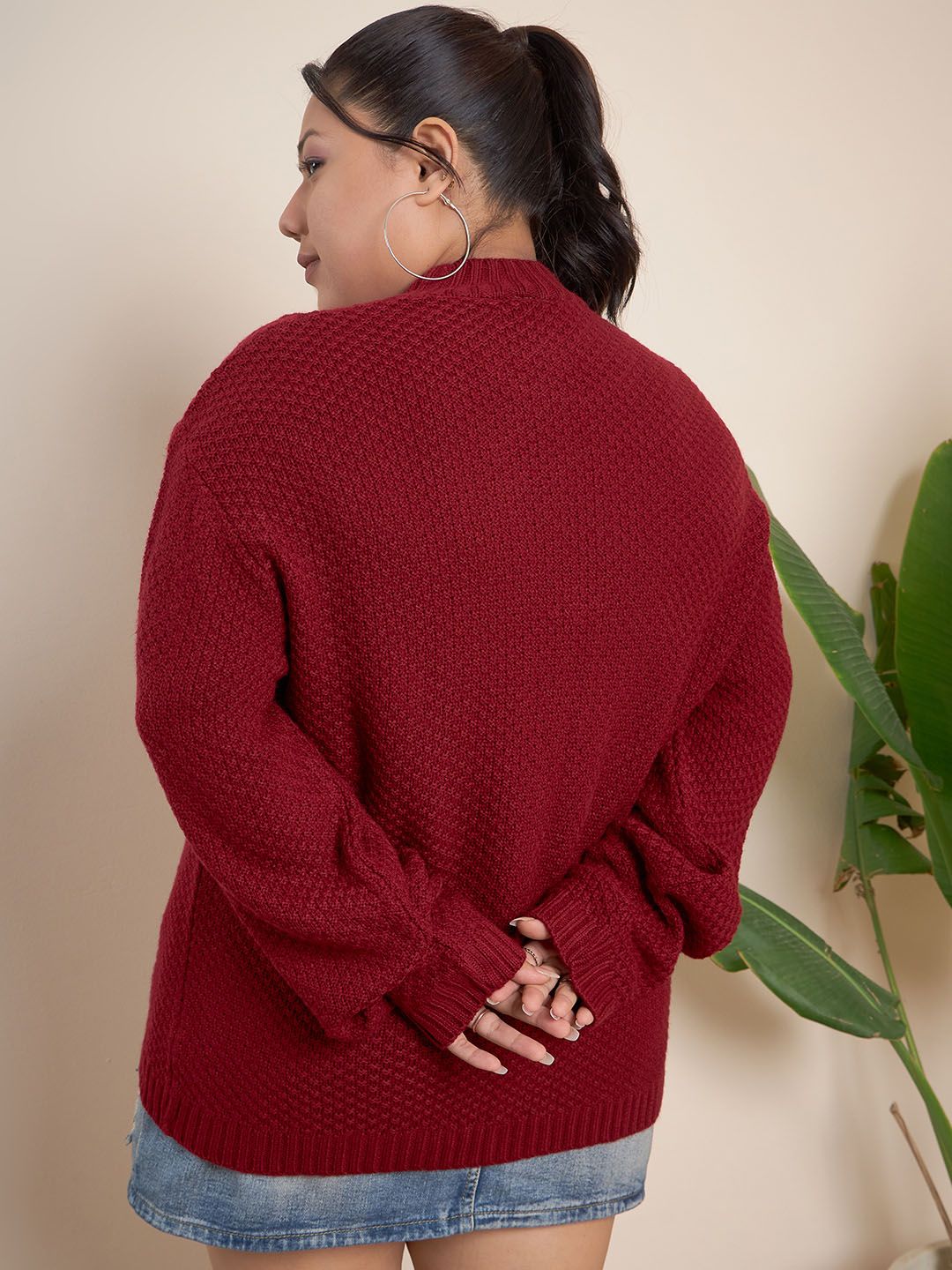 CURVY STREET Plus Size Ribbed Turtle Neck Pure Acrylic Pullover