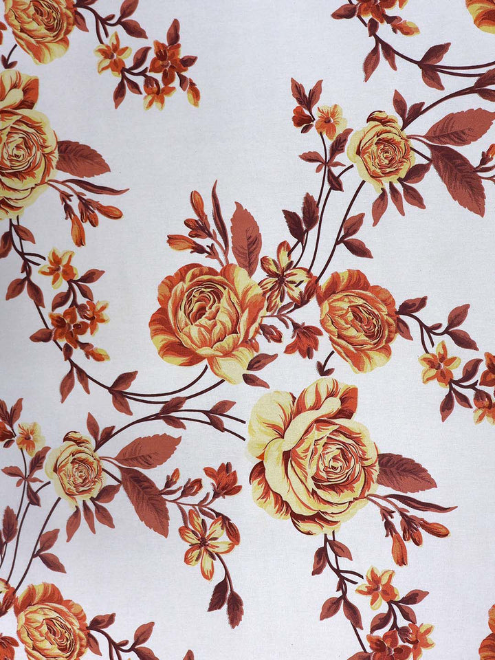 BOMBAY DYEING Cardinal Beige Floral 120 TC Cotton Queen Bedsheet Set-2.24 m X 2.54 m