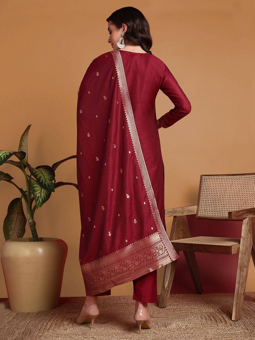 KALINI Ethnic Motifs Regular Kurta with Trousers & Dupatta