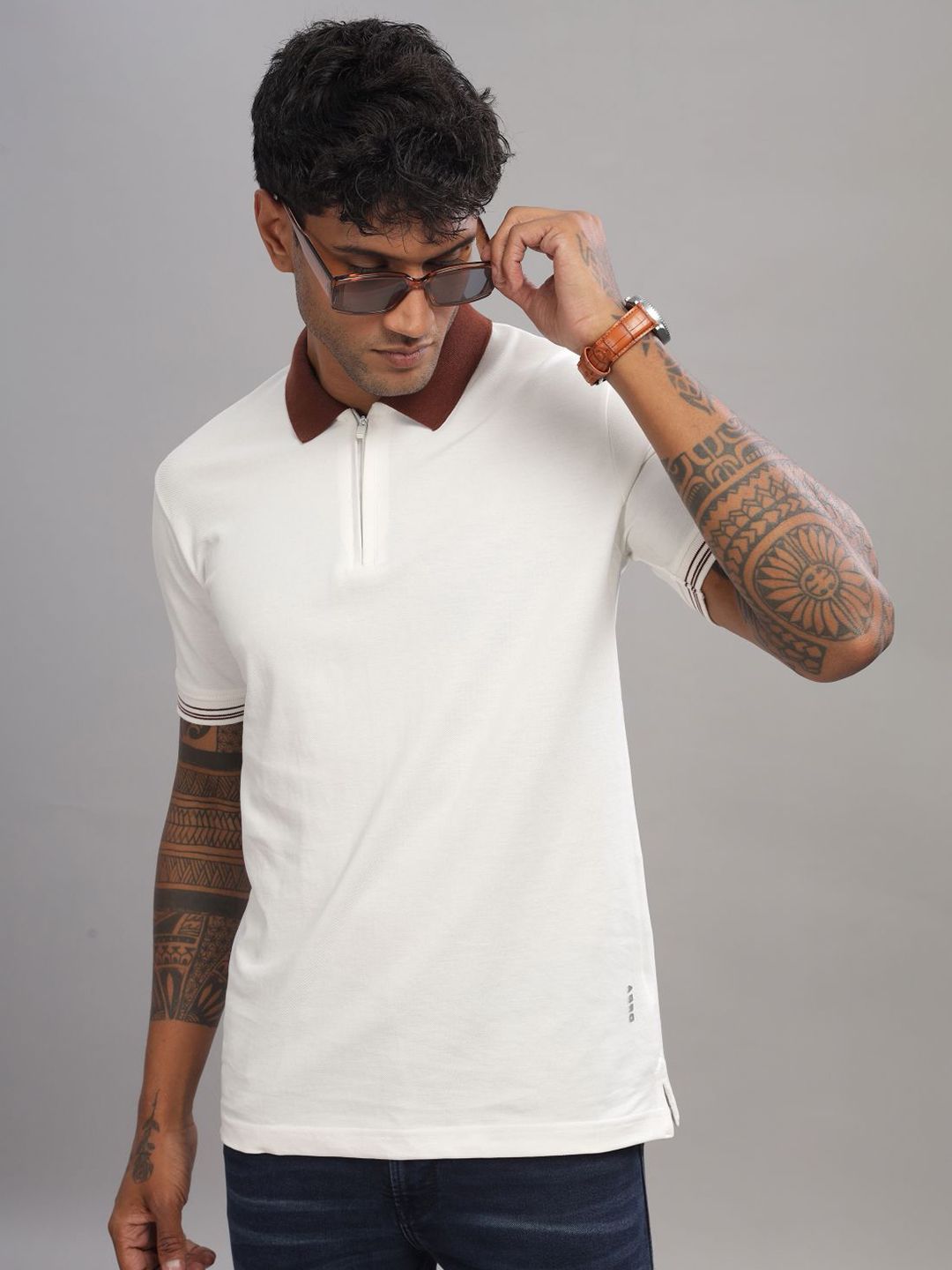 ADRO Men Solid Polo Collar Cotton T-Shirt