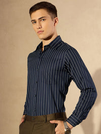 DENNISON Men Vertical Striped Cotton Formal Shirt