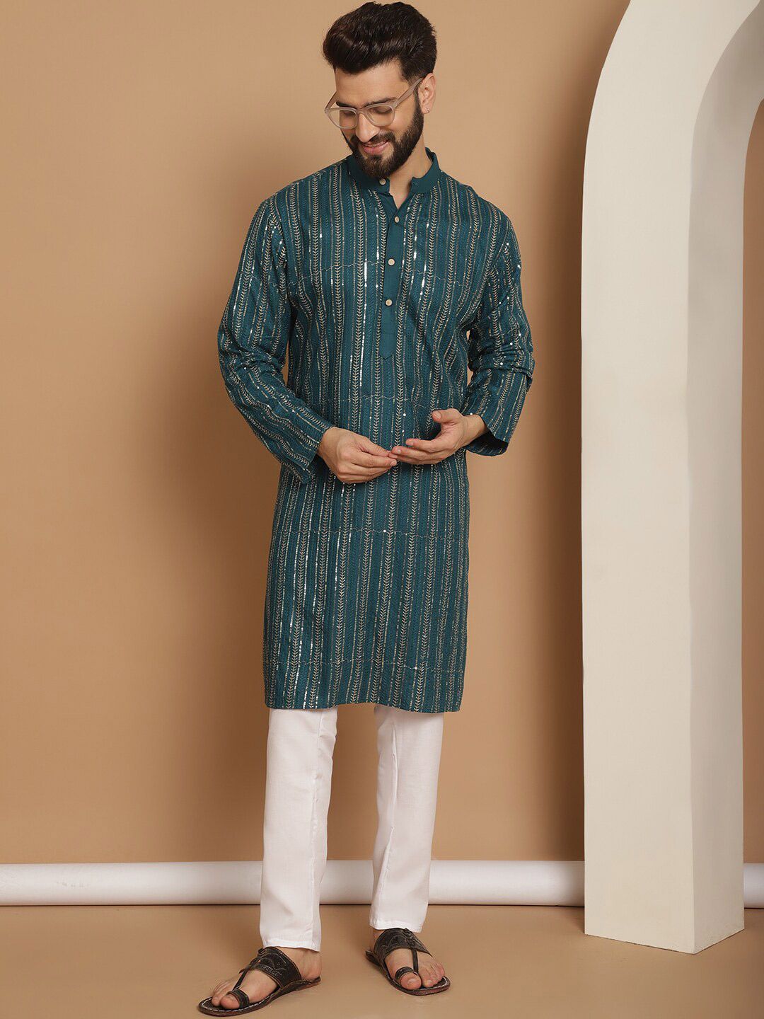 Anouk Embroidered Regular Thread Work Pure Cotton Kurta with Churidar