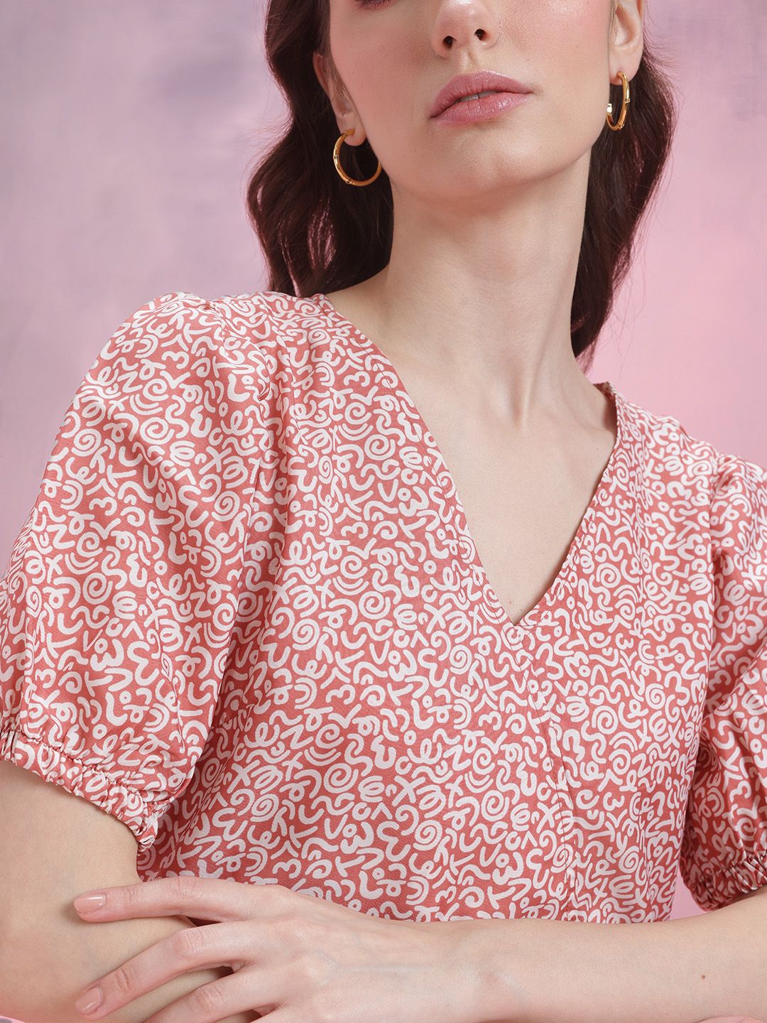 DressBerry Printed Puff Sleeve A-Line Dress