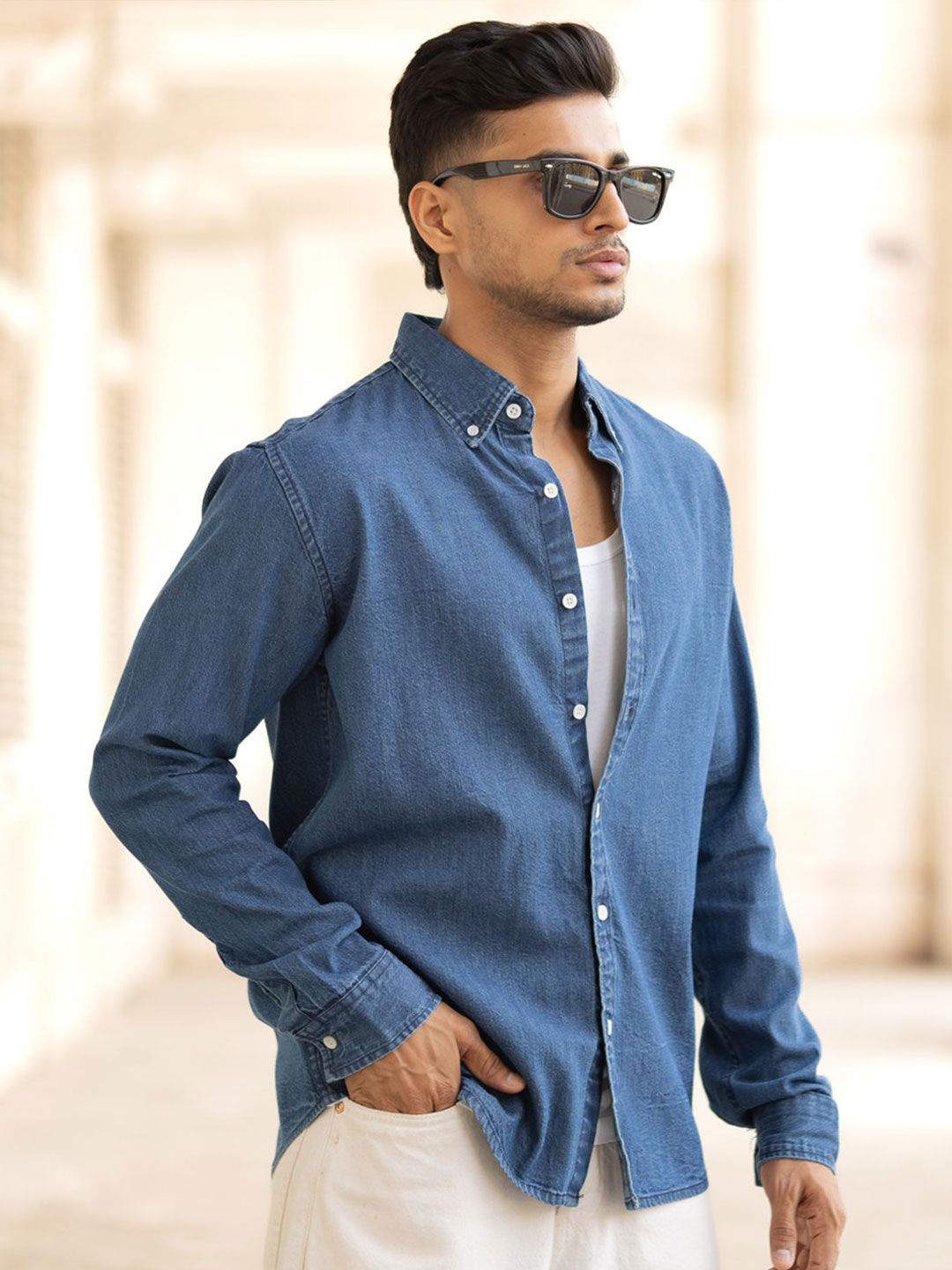 Powerlook Men Button-Down Collar Solid Cotton Casual Shirt