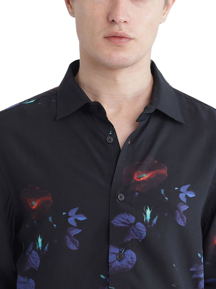 RARE RABBIT Men Comfort Fit  Spread Collar Abstract Printed Casual Shirt