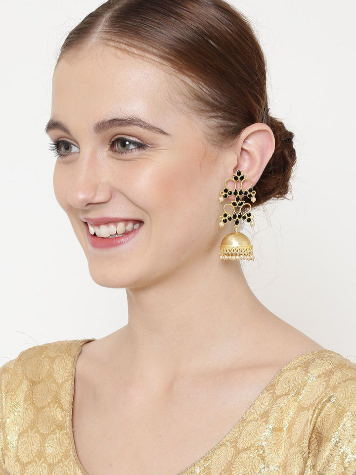 Anouk Gold Plated Cubic Zirconia Studded Dome Shaped Jhumkas