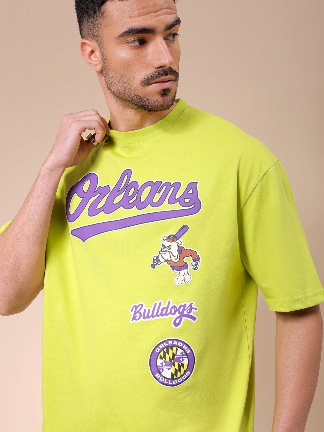 The Indian Garage Co Men Typography Printed Round Neck Cotton Oversized T-shirt