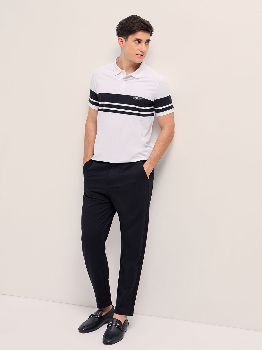 THE BEAR HOUSE Men Striped Polo Collar Cotton T-shirt