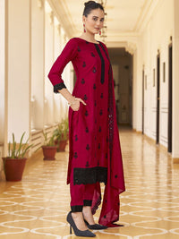 KALINI Floral Embroidered Straight Kurta with Trousers & Dupatta